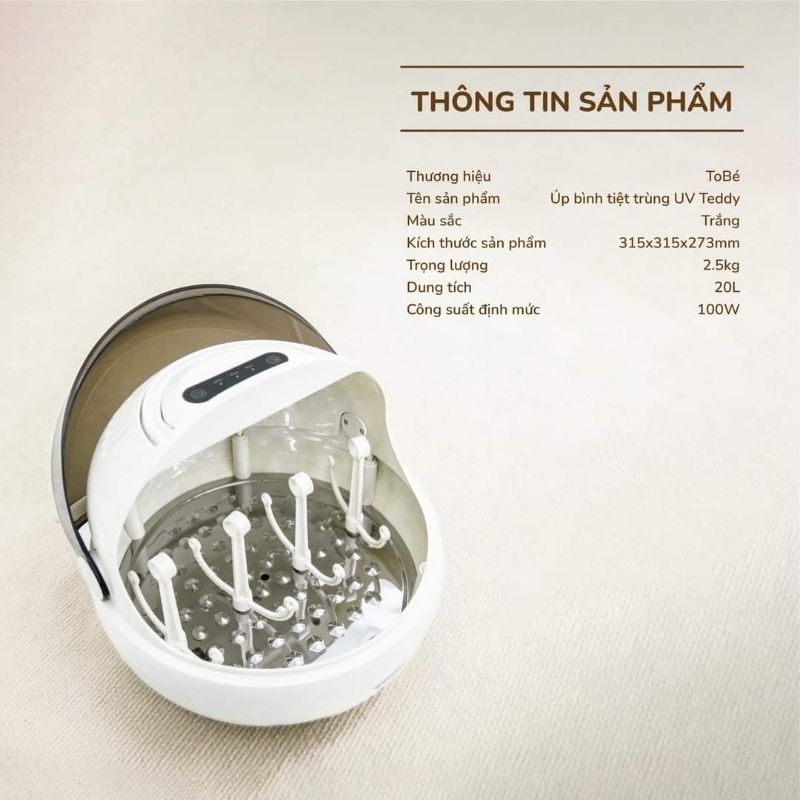 Máy tiệt trùng UV kèm úp bình TEDDY TOBE bảo hành chính hãng