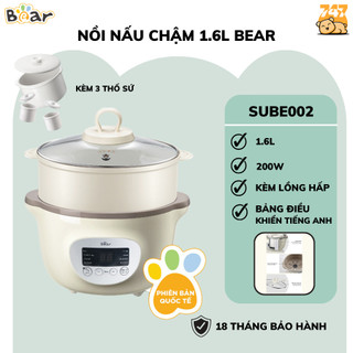 Nồi nấu cháo chậm Bear 1.6L SUBE002, nấu cháo, ninh, hầm, hấp cách thuỷ, hàng quốc tế BH 18 tháng