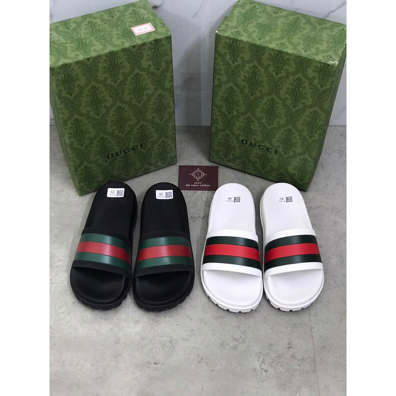 Hàng Có Sẵn!! Dép Gucci Rubber Slide - Bản Best Quality Full Box Phụ kiện Dép GC Ba Sọc Nam Nữ