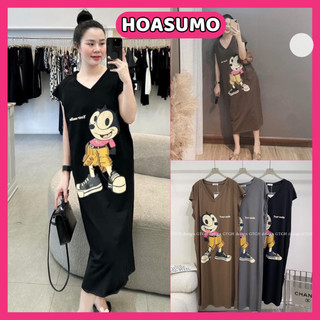 Váy suông, đầm suông mickey cổ tim v dáng suông,váy dáng dài from rộng chất cotton tàu sv29 hoasumo