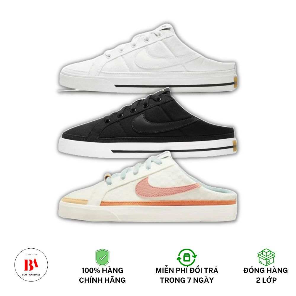 HÀNG CHÍNH HÃNG Giày sục Court Legacy Mule Trắng v Đen v Sun Club