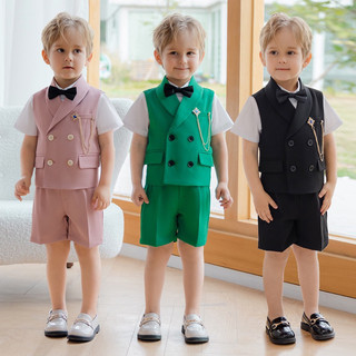 Set vest công tử cho bé trai kèm dây cài và nơ
