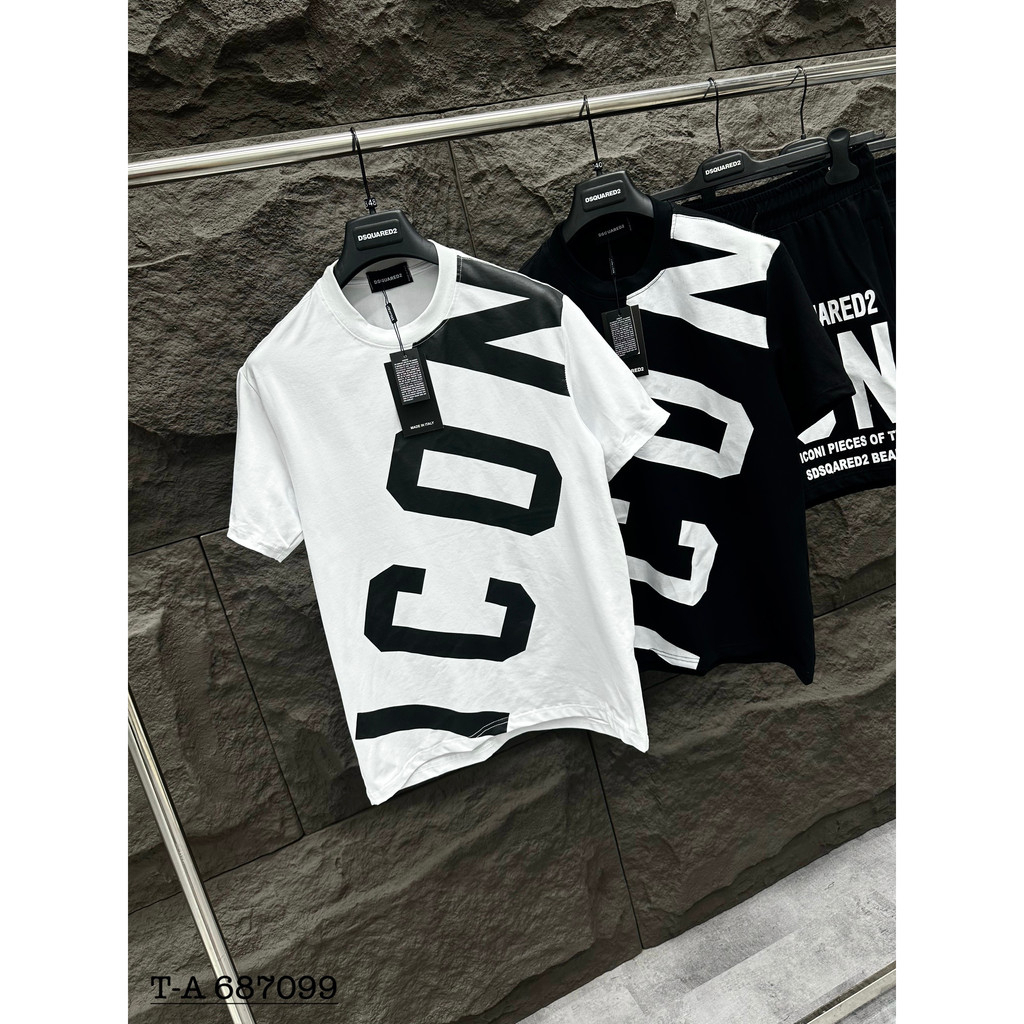 Bộ quần áo nam cộc tay ICON in chéo áo, ngang quần đen trắng vải cotton phong cách boy phố năng động | BigBuy360 - bigbuy360.vn