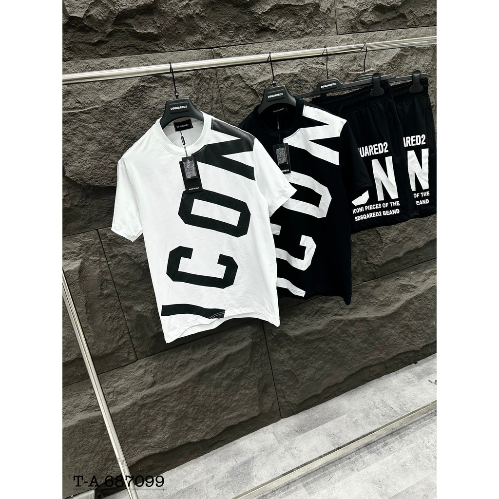 Bộ quần áo nam cộc tay ICON in chéo áo, ngang quần đen trắng vải cotton phong cách boy phố năng động | BigBuy360 - bigbuy360.vn