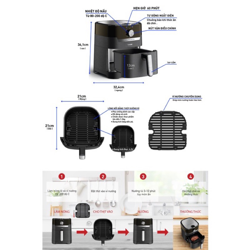 Nồi chiên không dầu Tefal 2in1 Easy Fry & Grill Classis EY501815 - 4.2L