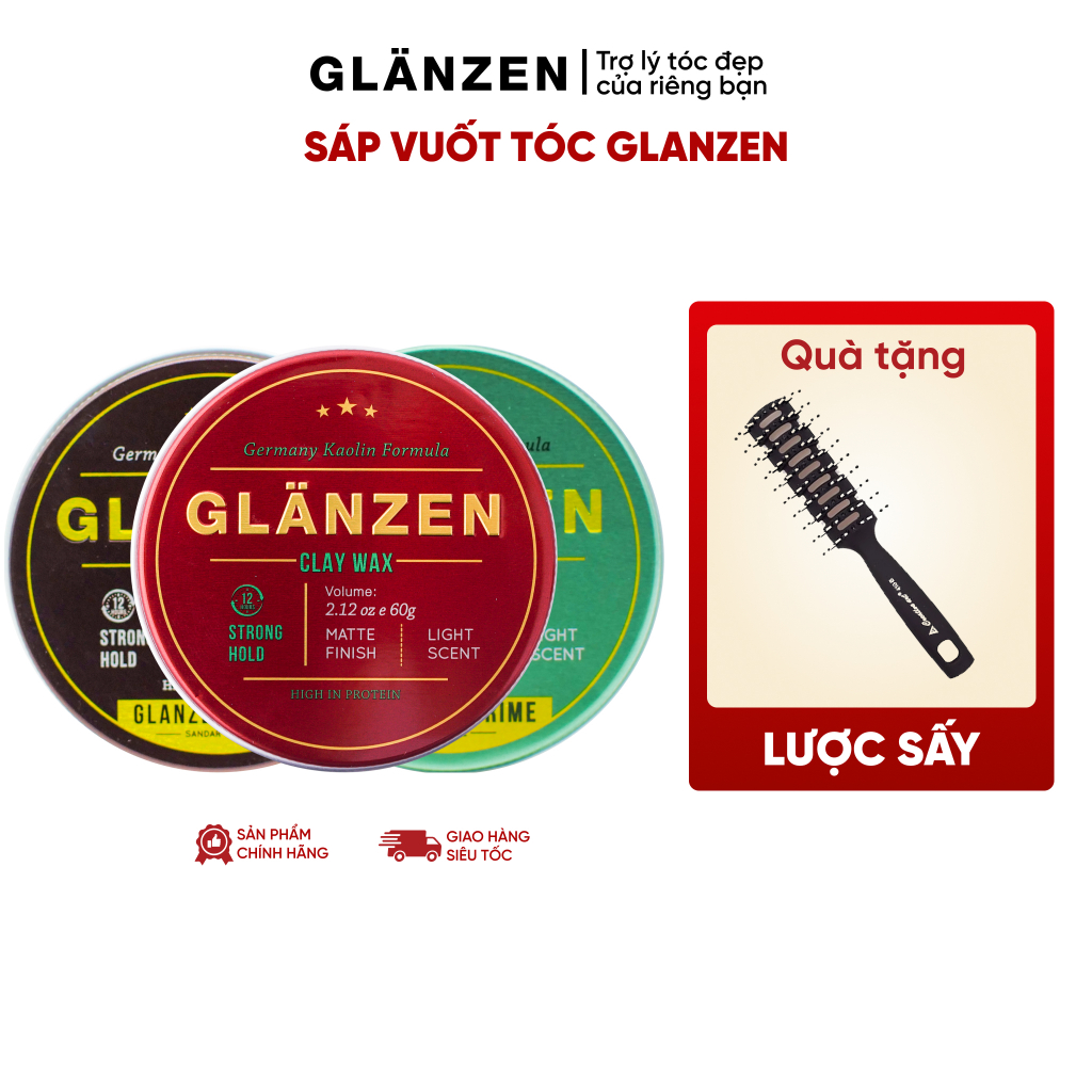 Sáp vuốt tóc giữ nếp vượt trội cho nam Glanzen bất chấp mũ bảo hiểm hút dầu không bóng 60g