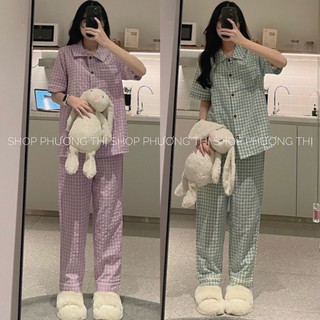 Bộ Ngủ Nữ Pijama Quần Dài Họa Tiết Kẻ Caro CARABA (hàng sẵn)