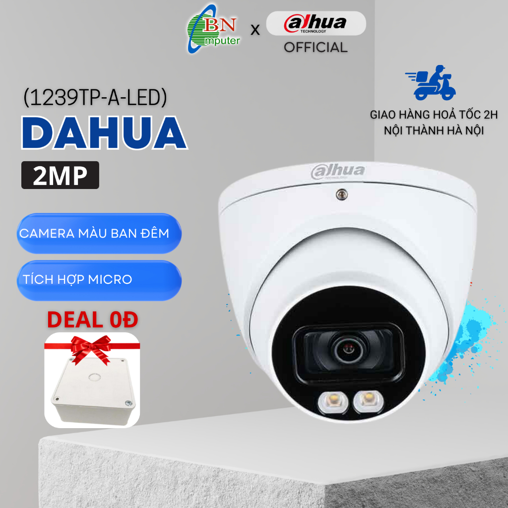 Camera Dahua HDW 1239TP-A-LED-S2 có mic full màu ban đêm dome kim loại