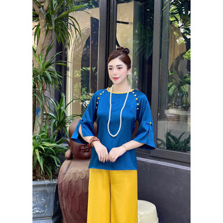 Bộ pháp phục nữ đi lễ chùa,lụa cách tân cúc bọc tay xẻ cao cấp 2 màu