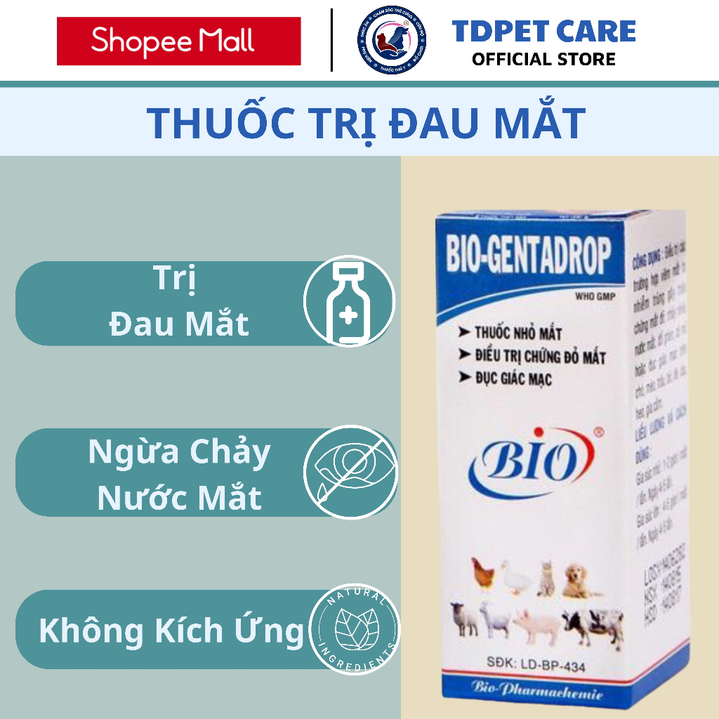 Nước Nhỏ Mắt Không Khô Mắt Dành Cho Chó Mèo TD Bio GentaDrop