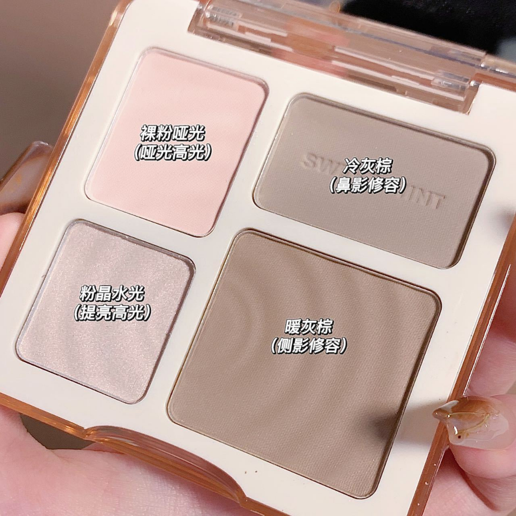 Phấn bắt sáng SWEET MINT tạo khối, highlight 4 ô màu tạo khuôn makeup đa dạng phong cách Cao Cấp