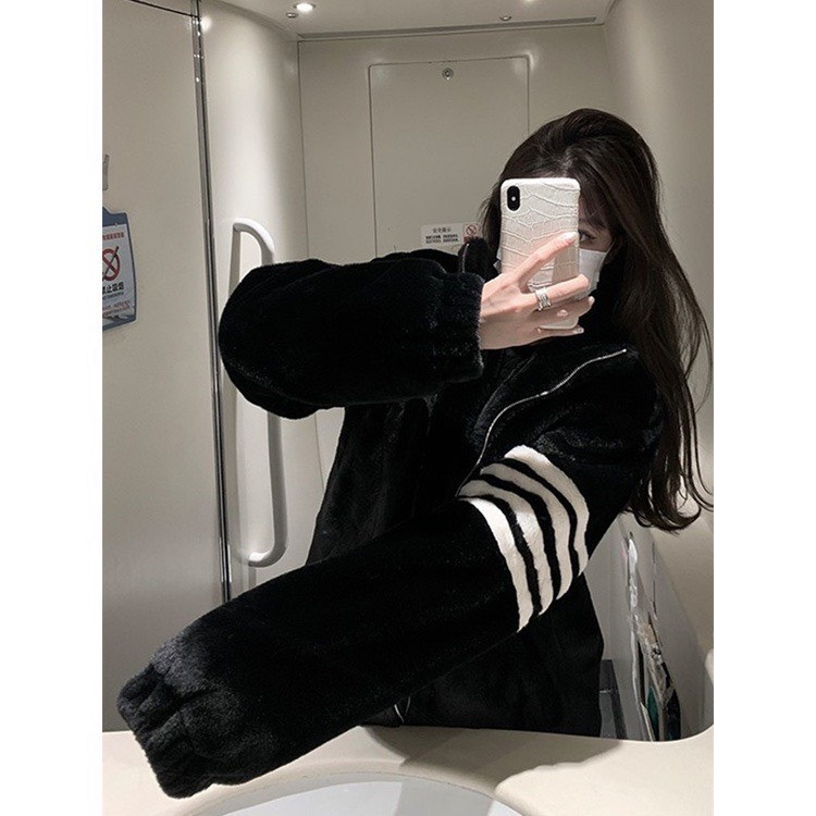 Áo Khoác Thom , Áo Khoác Lông Cừu Dây Kéo Khoá Form Unisex Nam Nữ