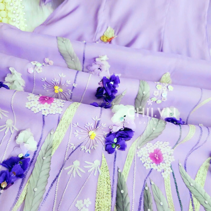 Áo Dài Cách Tân Vai Bồng Đính Kết Cao Cấp