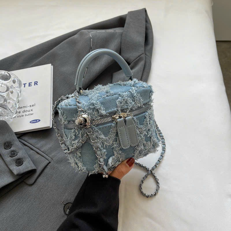 Túi mini, túi đeo chéo cầm tay vải bò hoạ tiết quả quả chuông , thời trang nữ