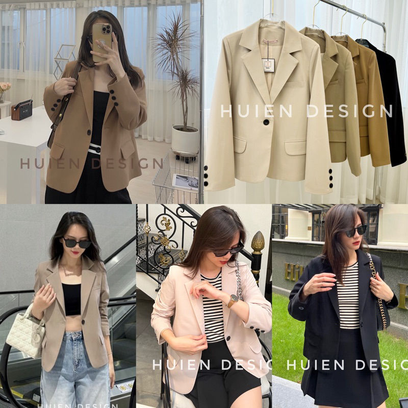 Áo blazer nữ 2 lớp dáng lỡ tay dài Huien Design thời trang công sở trẻ trung, áo vest nữ Hàn Quốc màu sắc
