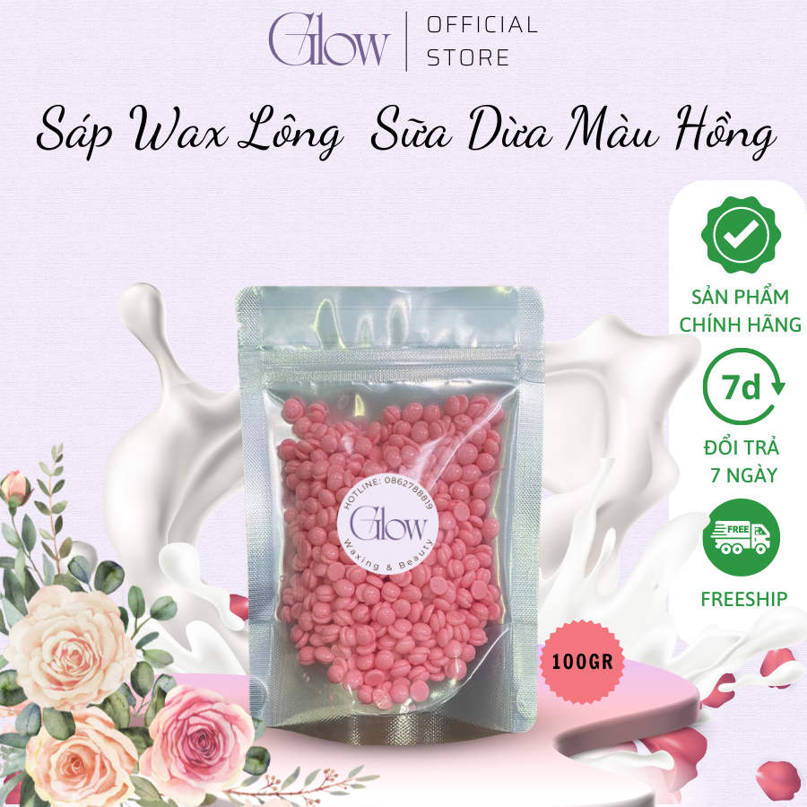 Sáp Wax Lông Sữa Dừa Màu Hồng GLOW WAXING Cao Cấp, Siêu Bám Lông Chuyên Wax Nách, Bikini Tặng Kèm Que Che Tên Sản Phẩm