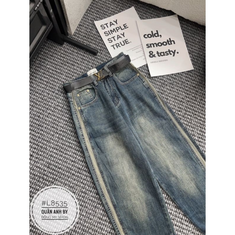 Quần baggy jeans loang viền màu kèm đai hàng QCL1
