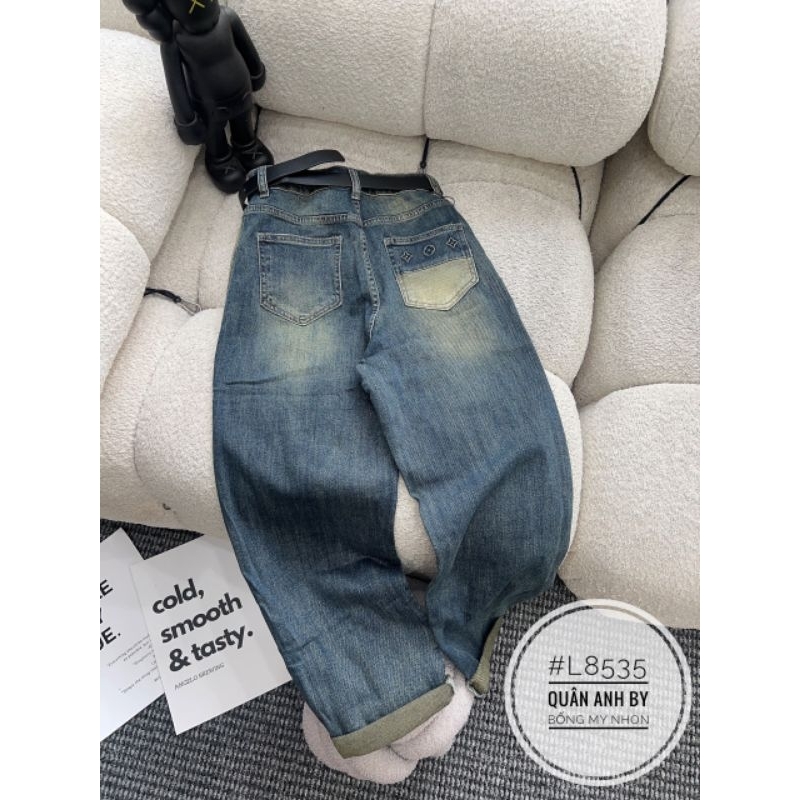Quần baggy jeans loang viền màu kèm đai hàng QCL1