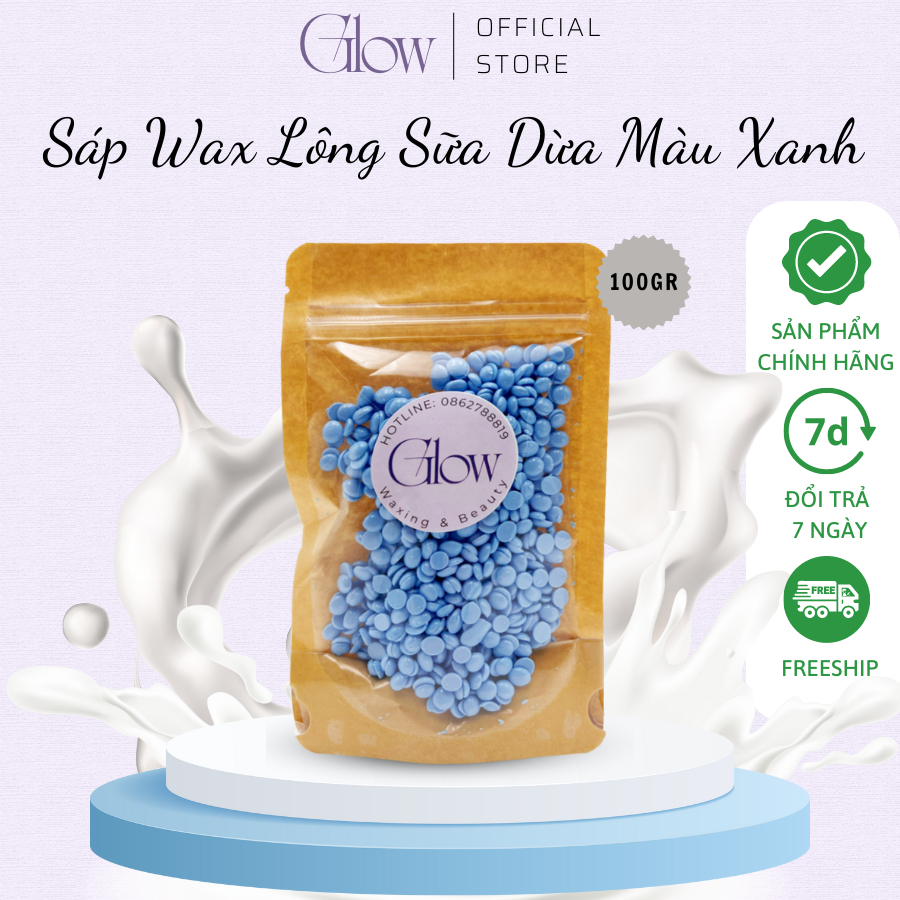 Sáp Wax Lông Sữa Dừa Màu Xanh GLOW WAXING Cao Cấp Bám Lông Tốt Chuyên Dùng Wax Nách, Bikini Tặng Que Phết Sáp