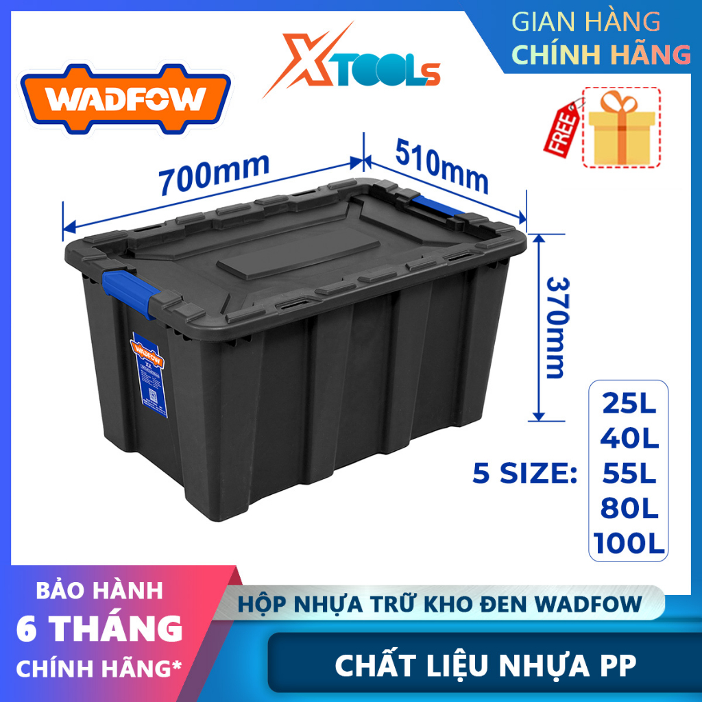 Hộp nhựa đen trữ kho WADFOW dung tích 25-100L, nhựa PP màu đen có khóa nhựa - chính hãng