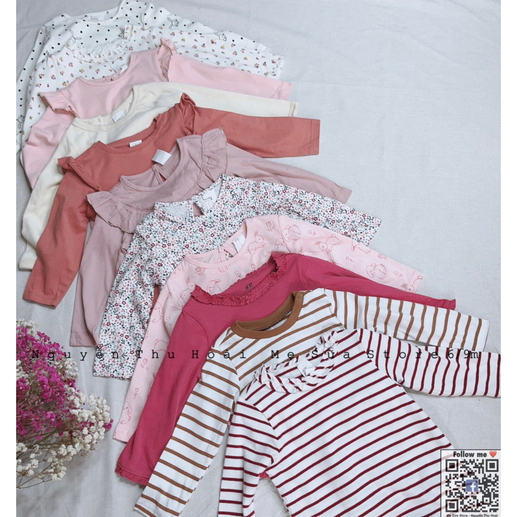 Áo thun cotton HM dài tay,áo thu đông hiệu HM dư xịn cho bé