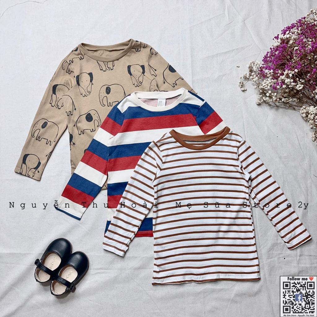 Áo thun cotton HM dài tay, Áo thu đông hiệu HM dư xịn cho bé