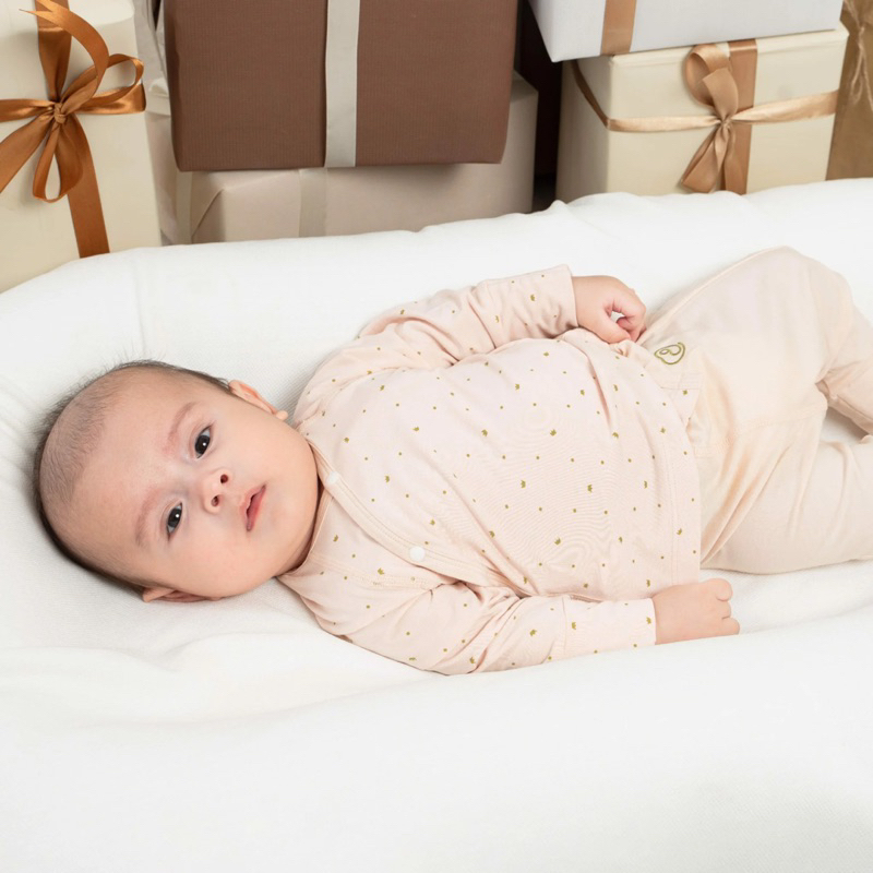 Bubaby Bộ dài tay cài chéo bao tay chân lật Glory - Bambus BBB110807