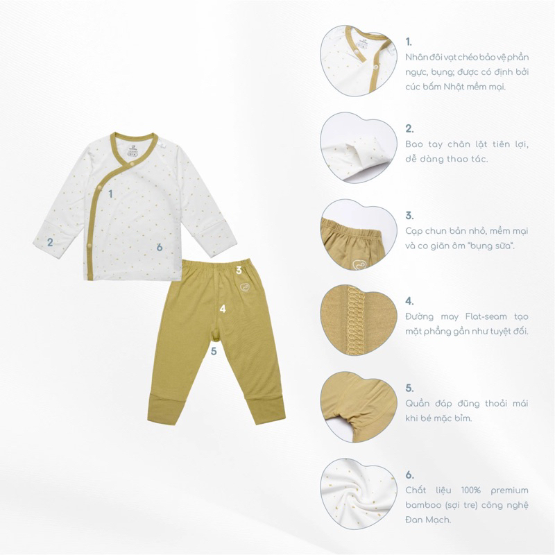 Bubaby Bộ dài tay cài chéo bao tay chân lật Glory - Bambus BBB110807