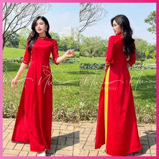 Áo dài nữ truyền thống cổ xếp ly cách điệu tay và cổ, trẻ trung, phù hợp nhiều dip