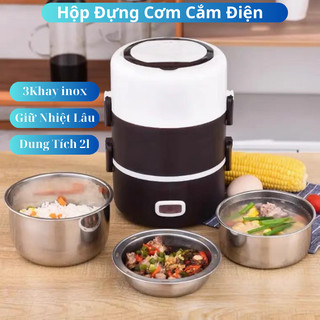 Hộp đựng cơm 3 tầng hâm nóng, cặp lồng cơm giữ nhiệt, hâm nóng thức ăn có lõi inox cao cấp