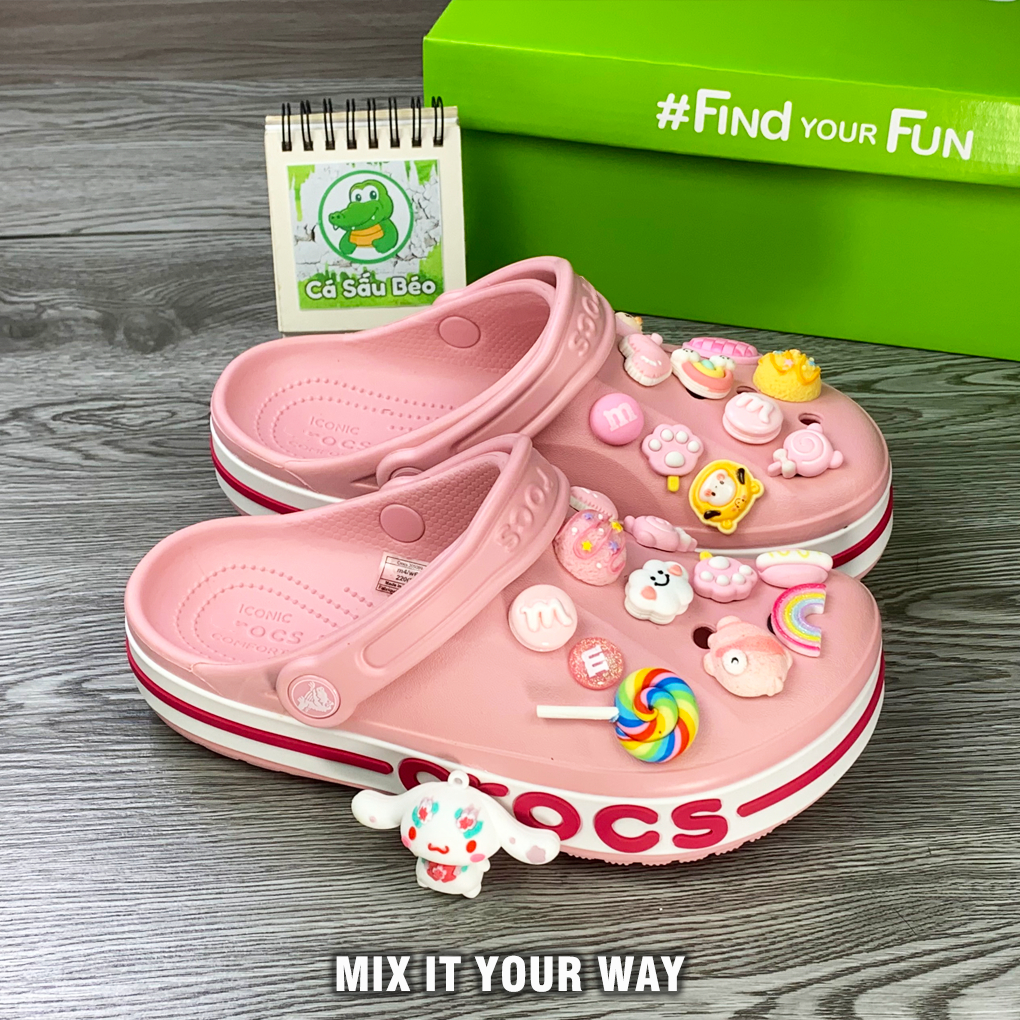 Dép Sục Cross  baya Nam Nữ màu Hồng trắng, Hàng loại 1, tặng kèm 12 stickers , freeship