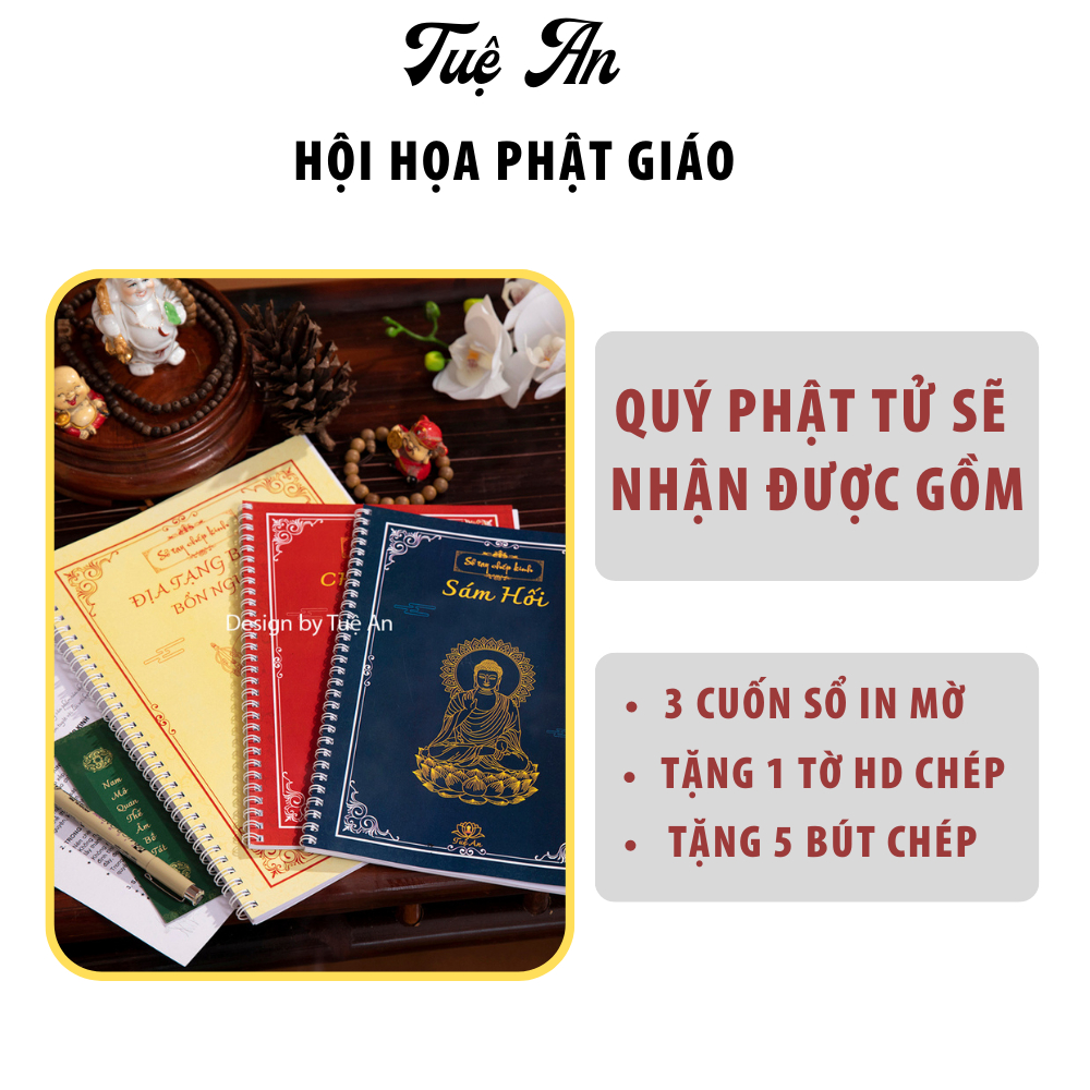 Combo 3 Tập vở chép KINH Chú Đại Bi, Sám Hối, Kinh Địa Tạng,Tặng Kèm 5 Bút dành cho người mới tập chép Kinh - Pháp tâm