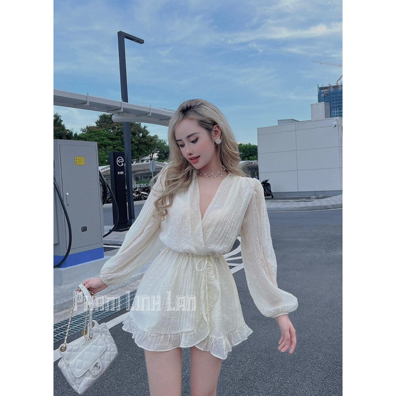 Váy nữ Cổ V Dài Tay Chất Tơ Q44