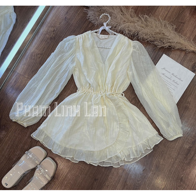 Váy nữ Cổ V Dài Tay Chất Tơ Q44