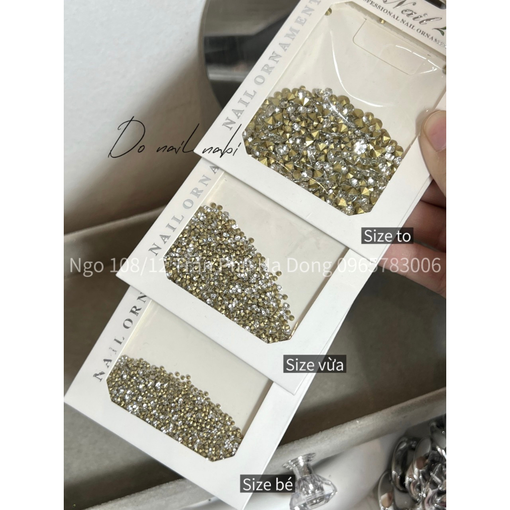 Đá chân nhọn đính móng , đá trang trí móng đầy đủ 3 size