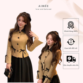 Áo dạ tex 2 lớp dài tay công sở/ đi chơi màu nâu nhạt Aimee