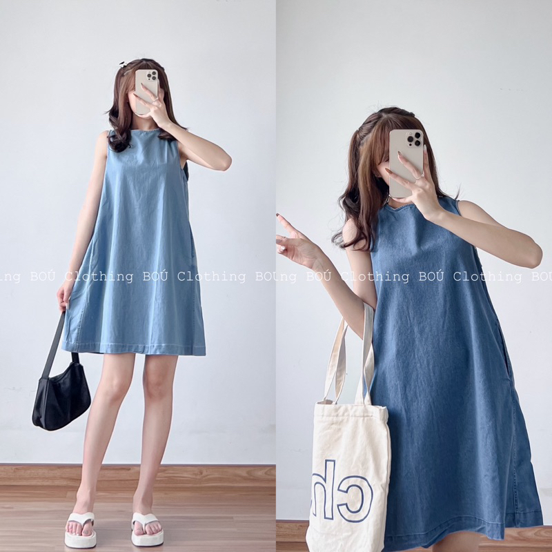 Đầm jean ngắn sát nách thoải mái, năng động BOÚ Clothing (ảnh thật)