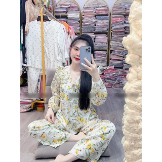 Bộ ngủ Lá xanh dài tay,tay voan phối bèo,TK lụa tơ.tằm của 2CE