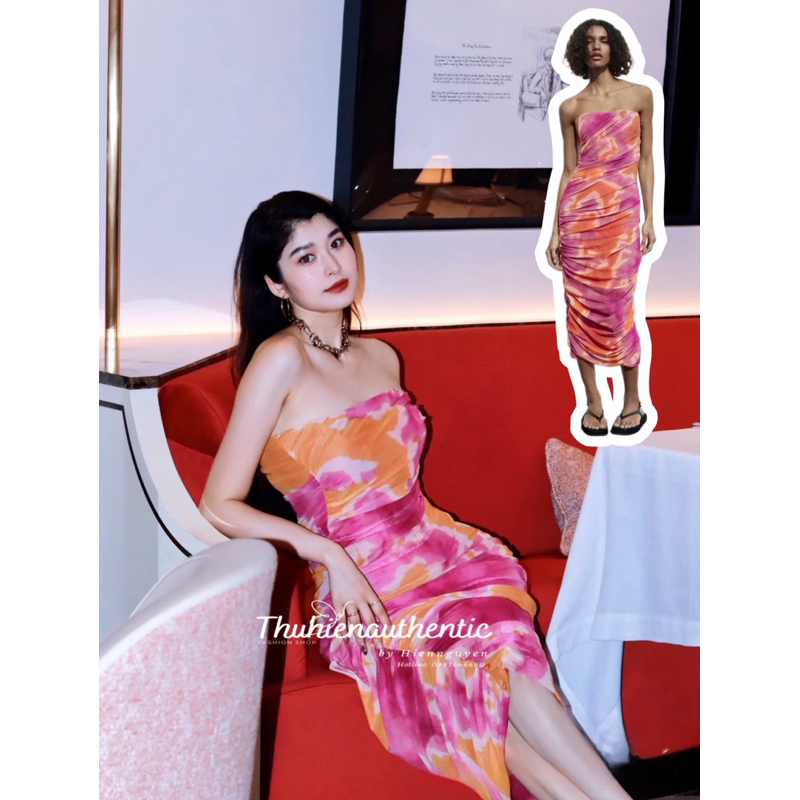 Váy body co giãn dáng dài phối màu cam mã code: 2949/317 ZARA chính hãng(kèm ảnh thật)
