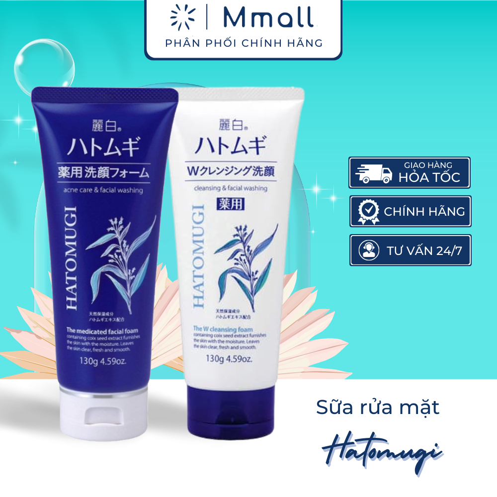 Sữa rửa mặt trắng da Hatomugi Facial Wash chiết xuất ý dĩ cho da dầu mụn Nhật Bản Chính hãng 130g 170g | Mmall.vn