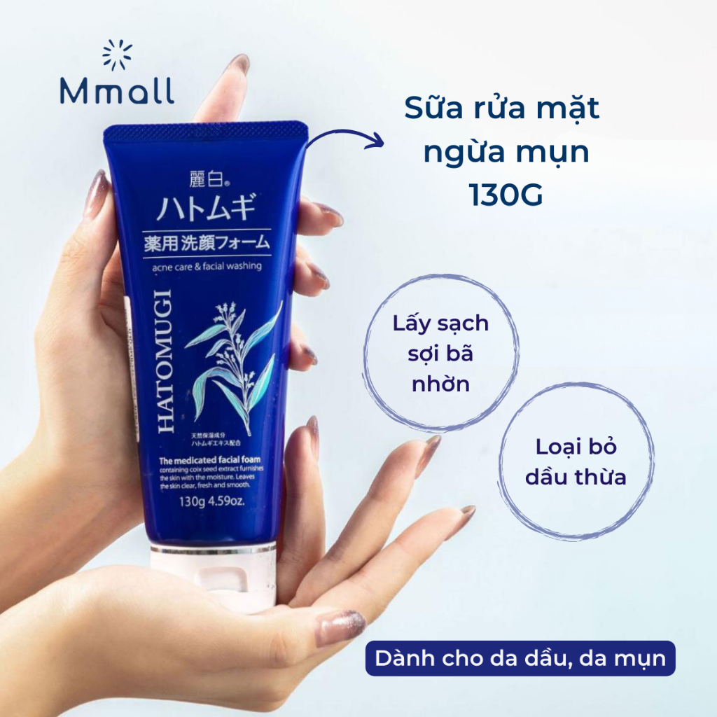 Sữa rửa mặt trắng da Hatomugi Facial Wash chiết xuất ý dĩ cho da dầu mụn Nhật Bản Chính hãng 130g 170g | Mmall.vn