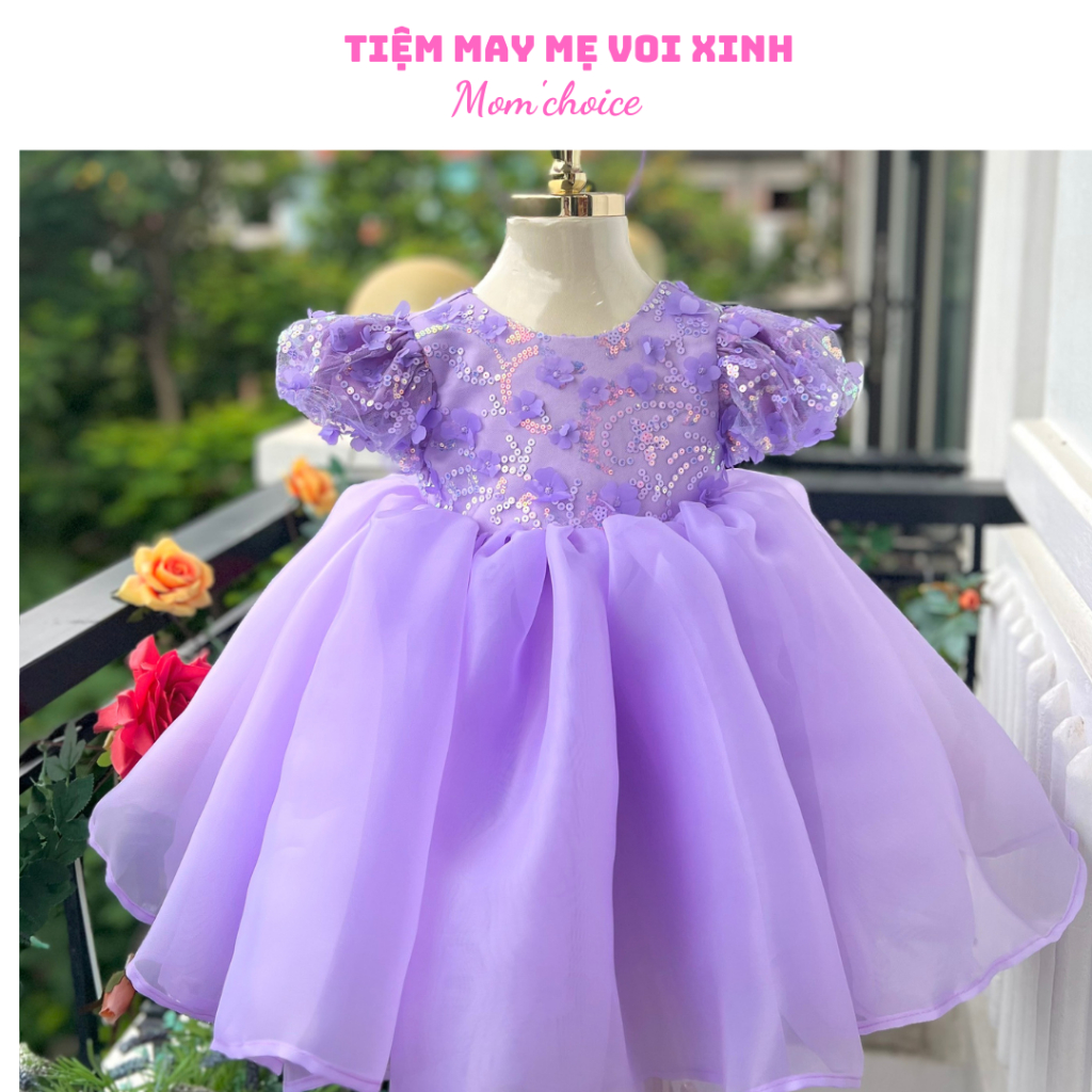 Váy công chúa đầm công chúa thiết kế cho bé gái kim sa bồng bềnh cho bé từ 1-10 tuổi, từ 7-35kg tại Mom'schoice
