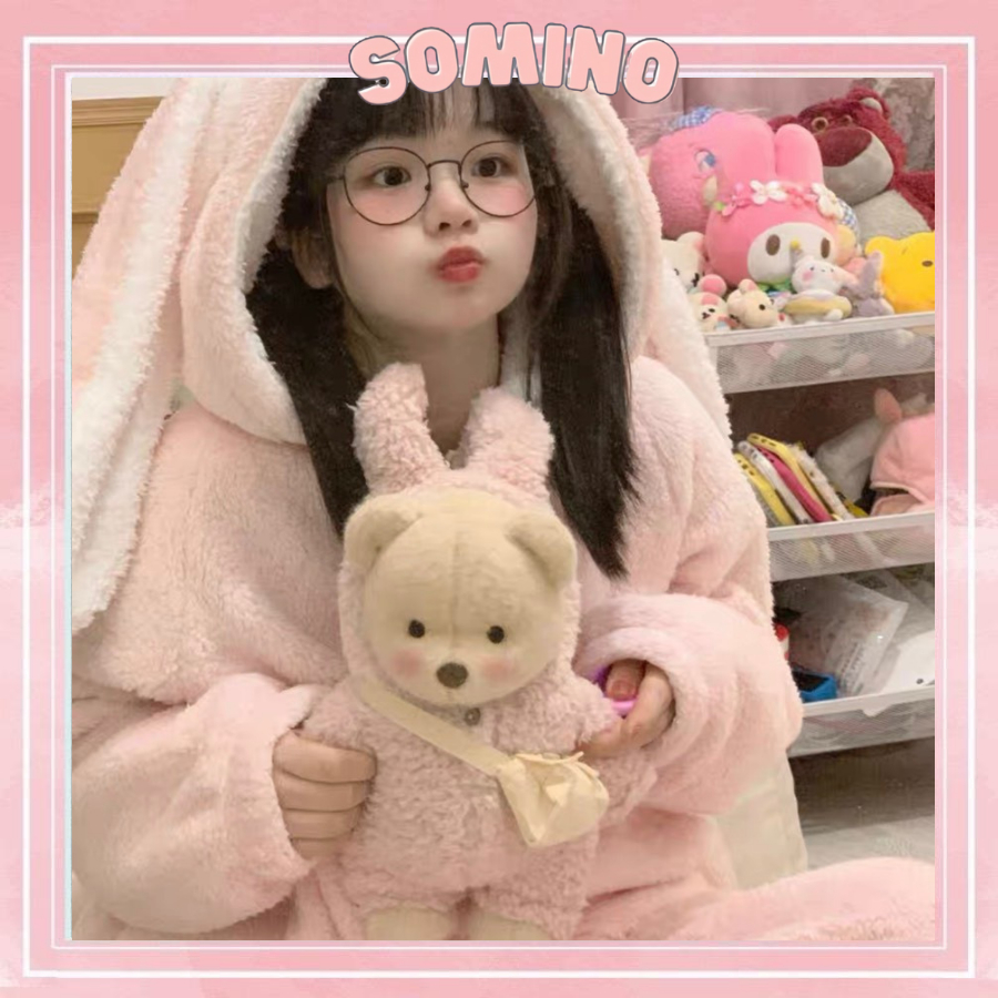 Bộ ngủ lông mềm mịn bộ ngủ mùa đông siêu dễ thương ấm áp dày dặn SOMINO