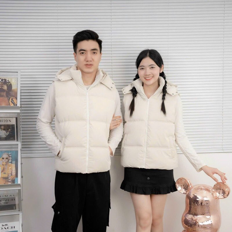 Áo phao gile nam nữ sát nách có mũ trùm kiểu Hàn quốc, áo khoác gile lông vũ phao béo dày túi chéo cao cấp - HYE