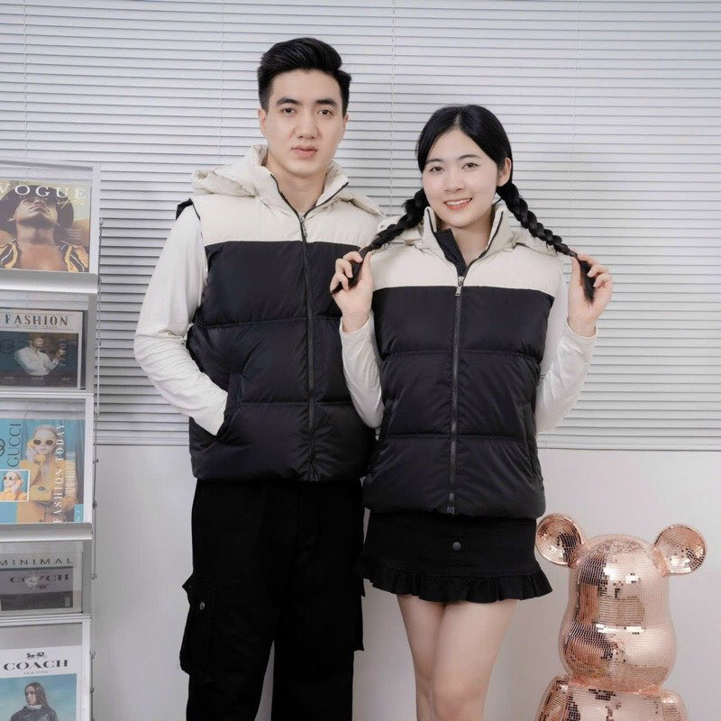 Áo phao gile nam nữ sát nách có mũ trùm kiểu Hàn quốc, áo khoác gile lông vũ phao béo dày túi chéo cao cấp - HYE