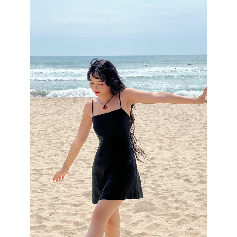 AMEGON Đầm linen 2 dây dáng ngắn MINI MEKI DRESS
