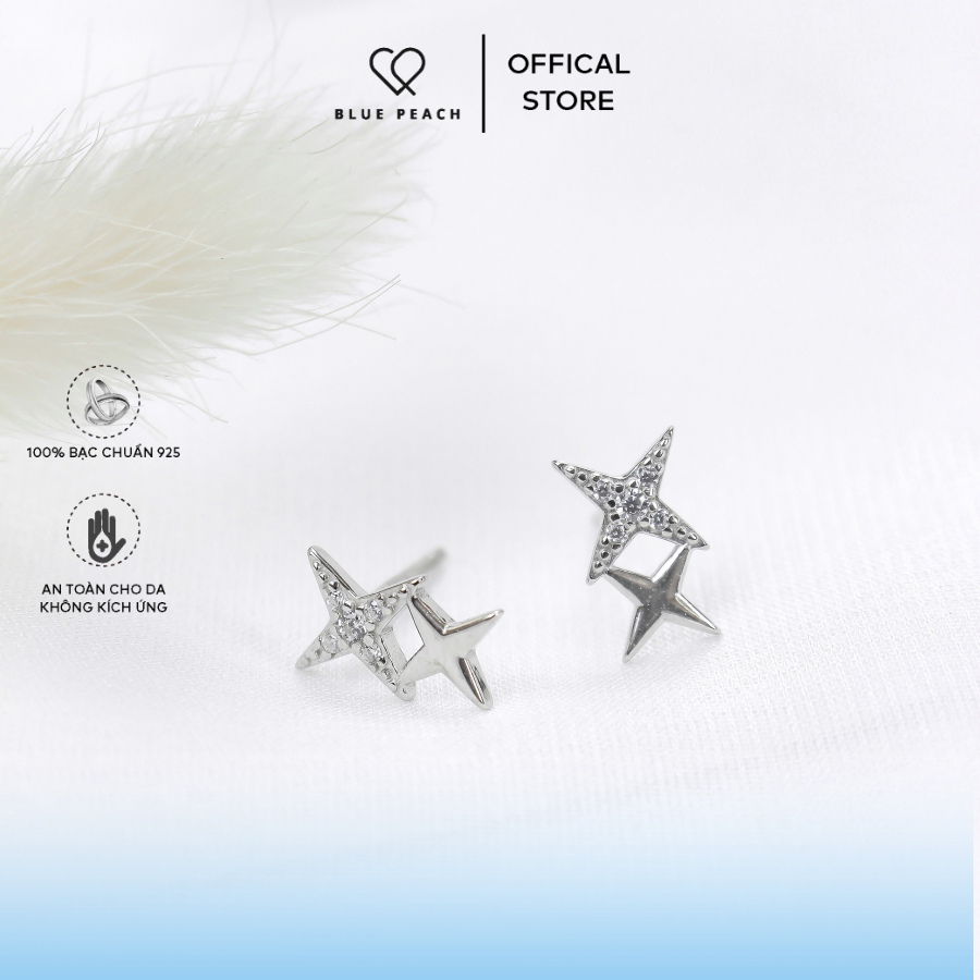 Khuyên Tai Bạc Blue Peach Sterling WG KT215