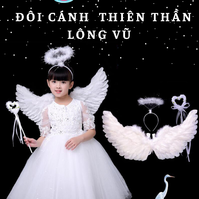 Cánh Thiên Thần 3 Chi Tiết Hóa Trang Thiên Thần Lông Vũ Dịp Trung Thu, Halloween Cho Bé Gái
