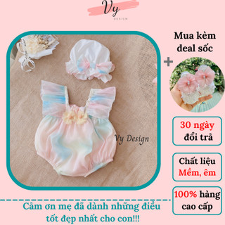 MV021 Body Bé Gái Sơ Sinh VY DESIGN. Body Tháng Cho Bé Tặng Mũ Chất Mát. Váy Công Chúa Cho Bé, Váy Sơ Sinh