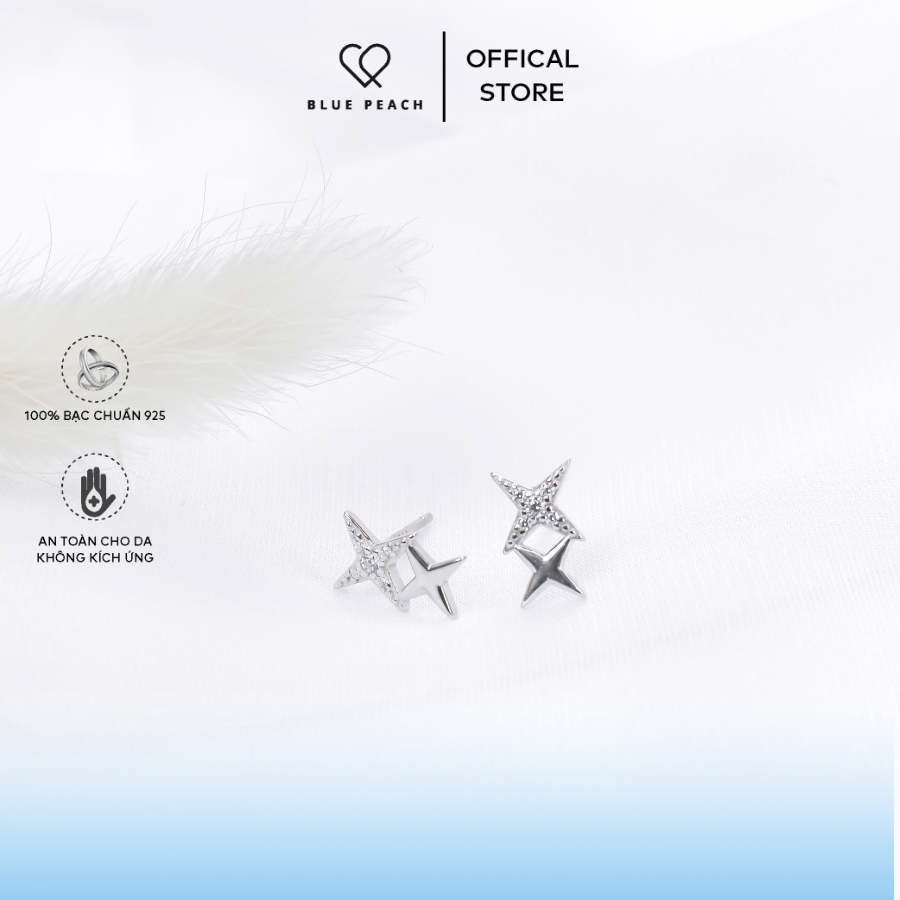 Khuyên Tai Bạc Blue Peach Sterling WG KT215